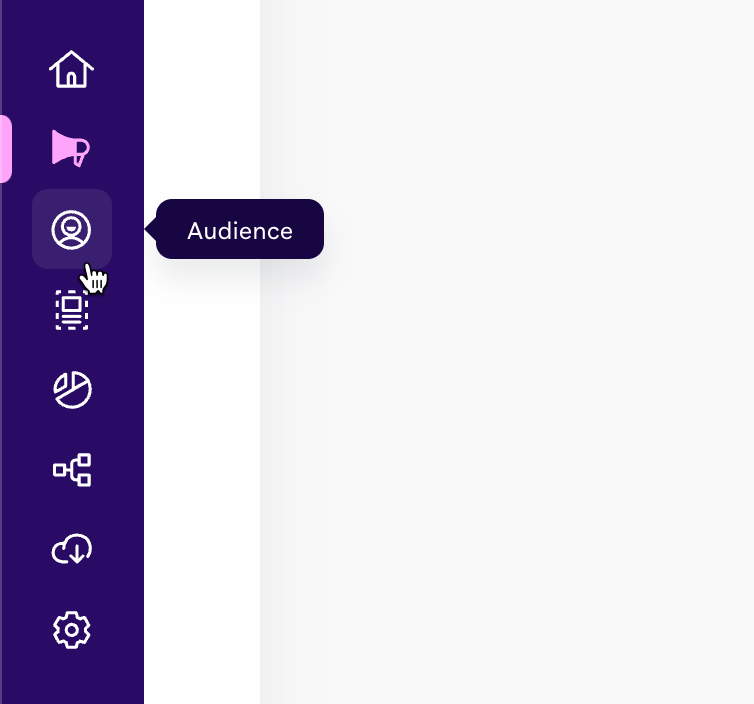 Braze navigation minimized, showing a tooltip for "Audience" when focus is moved to the Audience menu item.