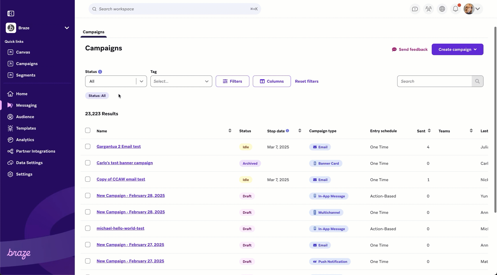 User selects the "Settings" page to open the submenu as a stacked vertical menu to the right.