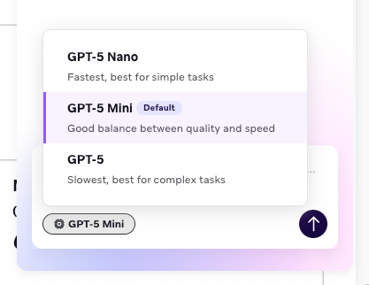 Dropdown for different GPT models to choose.