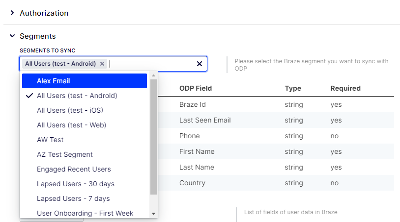 Optimizely Braze segment sync.