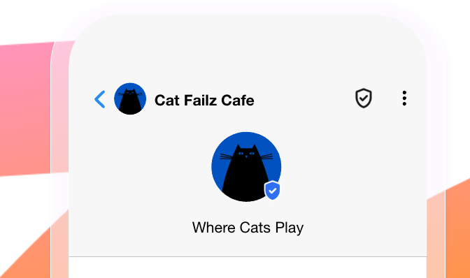 An example RCS-verified sender in an RCS message called "Cat Failz Cafe".