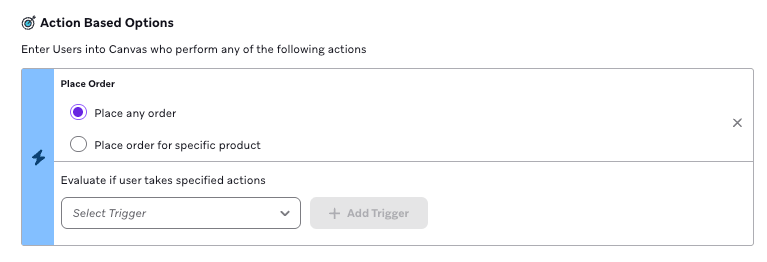 Places Order trigger with a selected option to place any order.