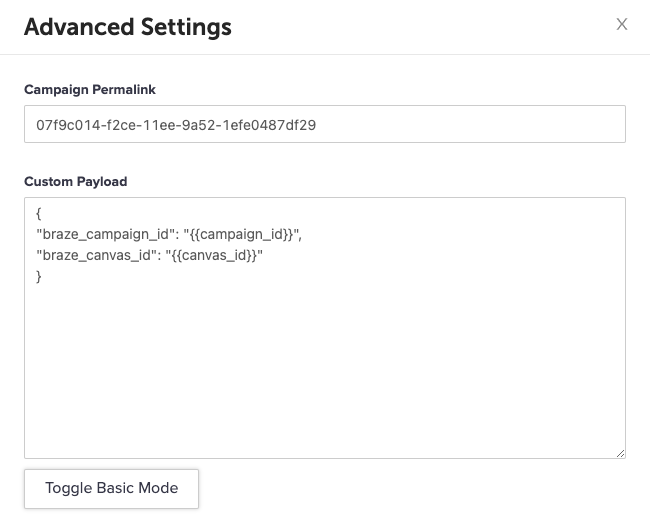 SessionM advanced settings.