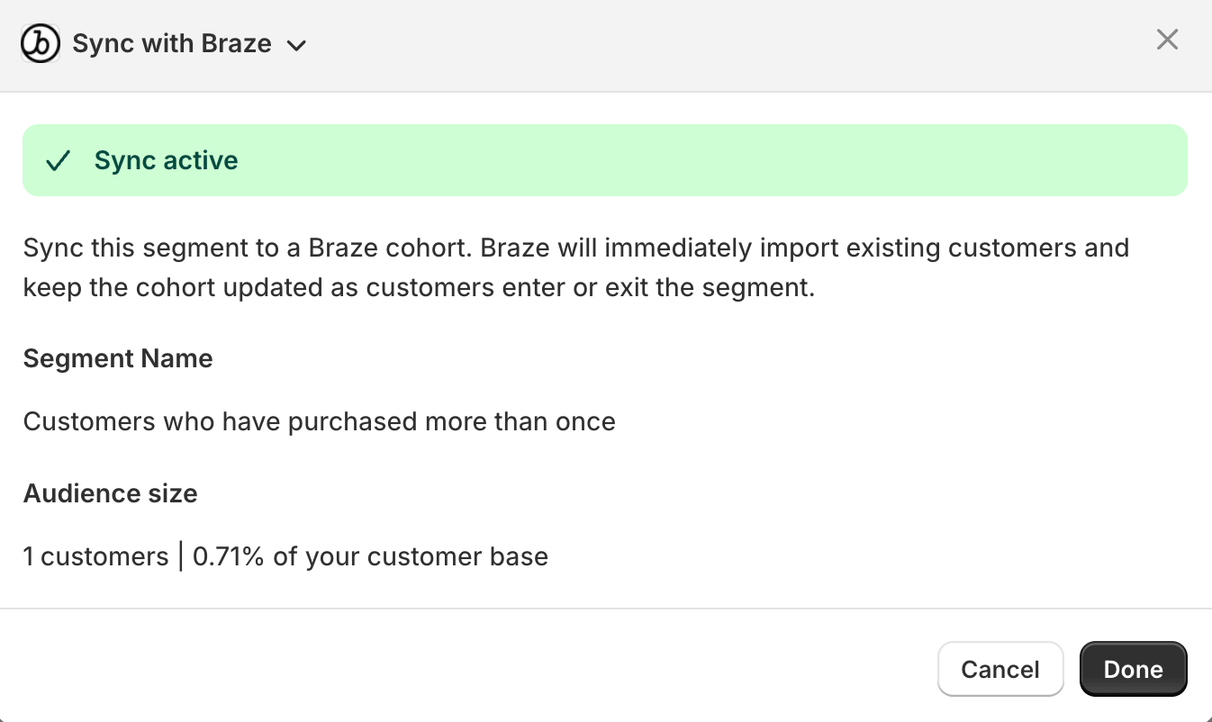 Modal confirming sync is active.