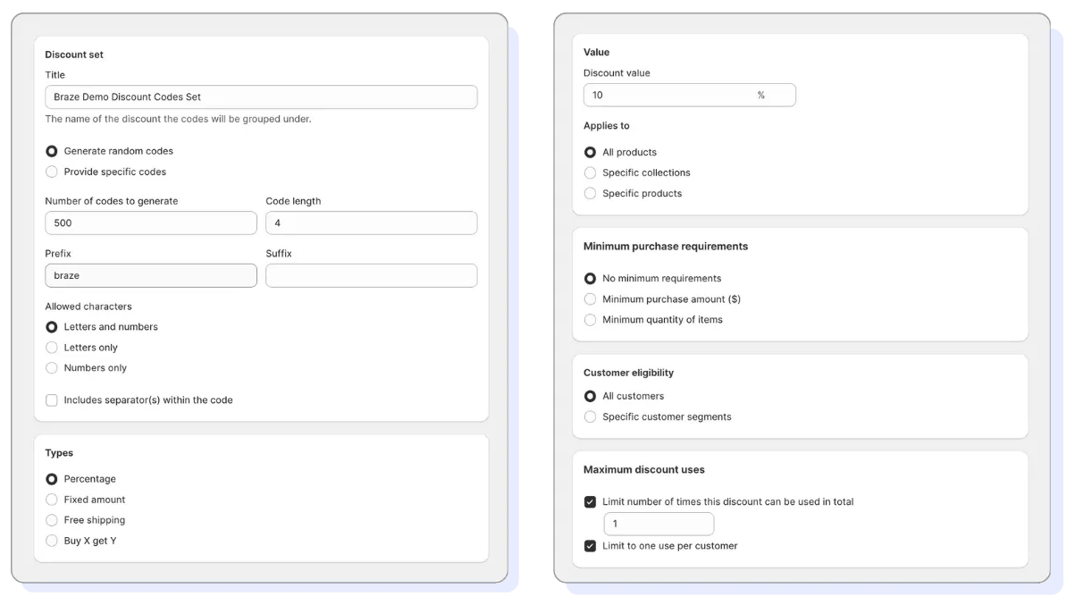 The configuration options for a discount set.