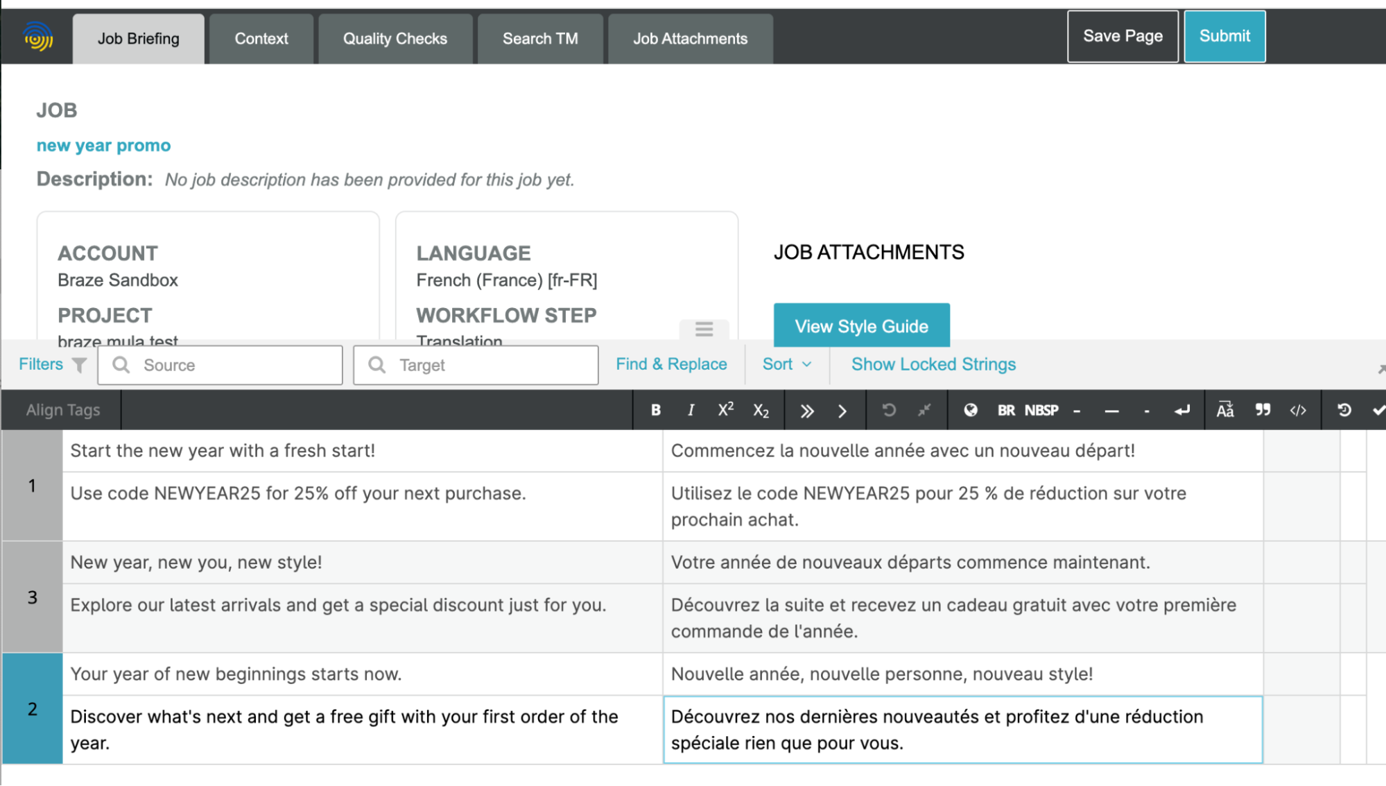 Submit translation to Braze.