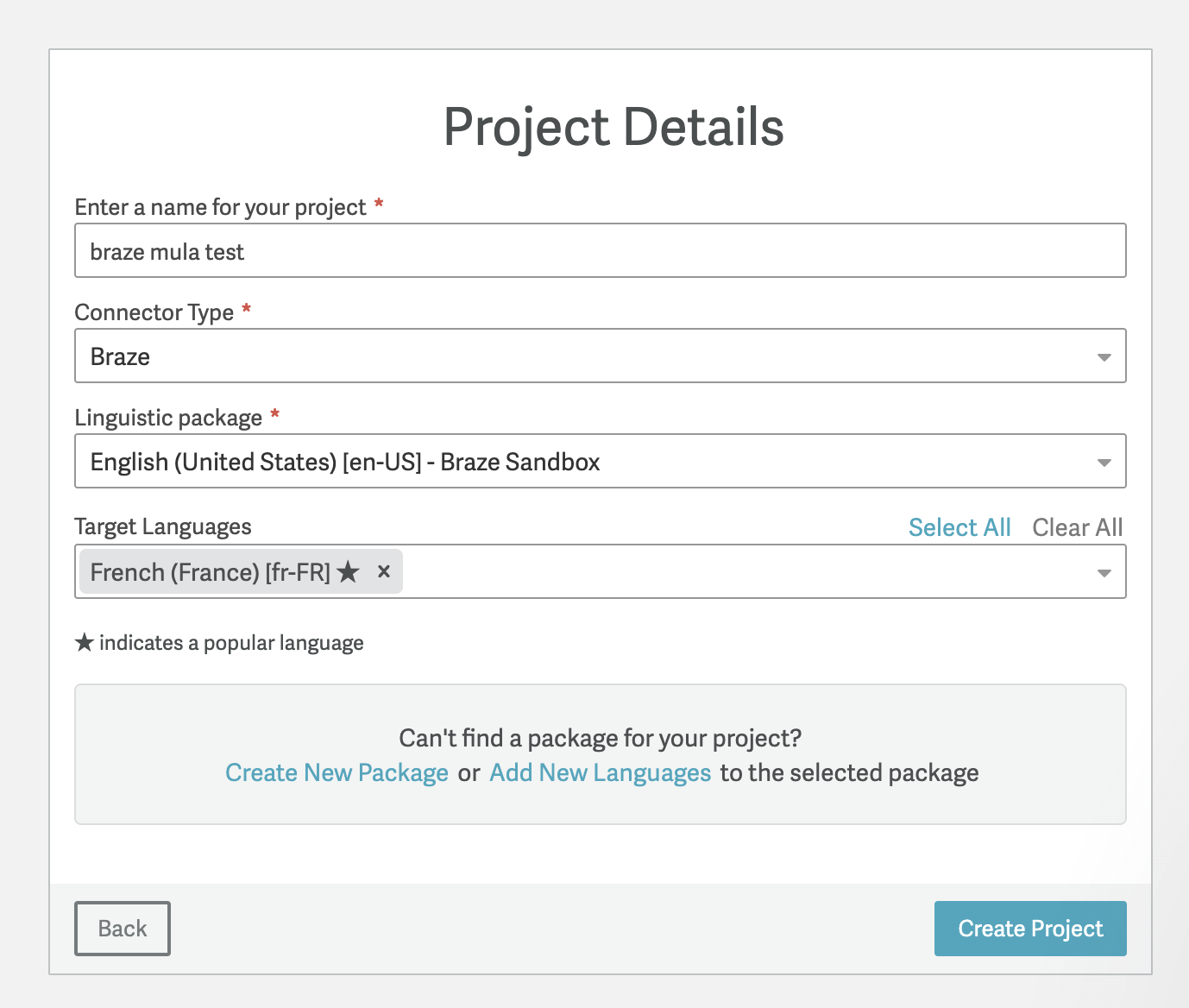 Braze connection in Smartling.