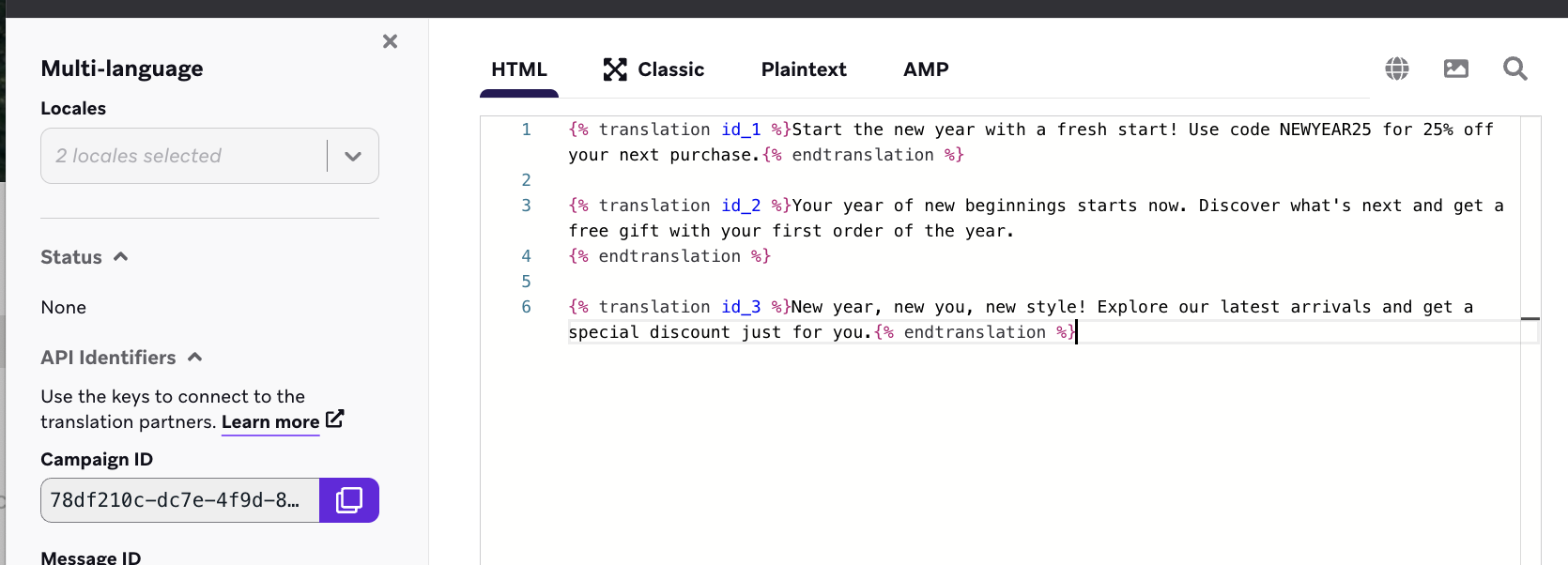 Braze email with translation tags.