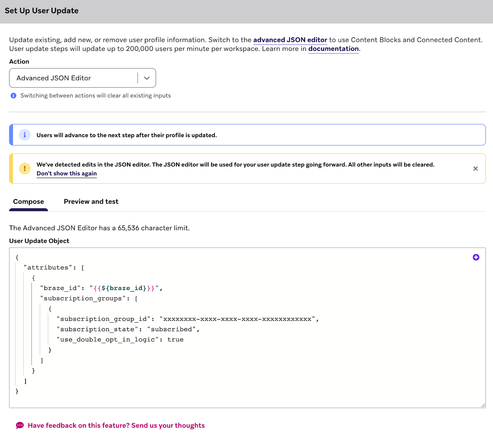 "User Update Object" that contains the previously stated JSON code.
