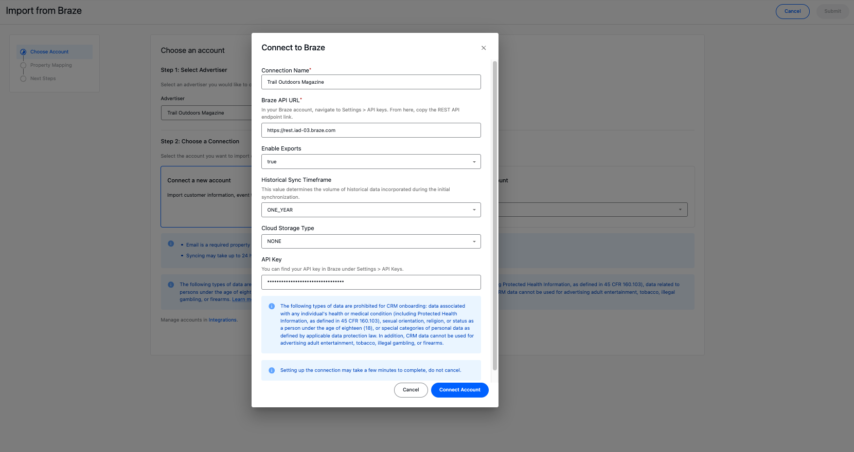 Braze connection in StackAdapt.