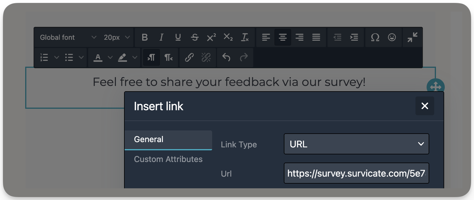 Hide the survey link behind a CTA button or hyperlink in your Braze Email.