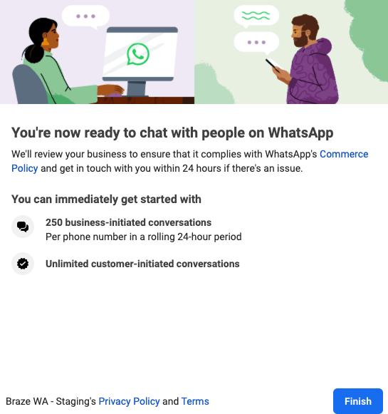 Window saying you're ready to start messaging people.