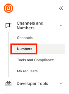 Infoblip "Channels and Numbers" section with "Numbers" listed beneath.