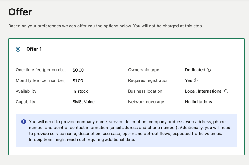 An offer with information including fees and coverage.