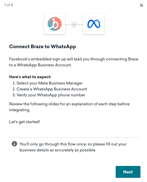 Instructions for connecting Braze to WhatsApp.