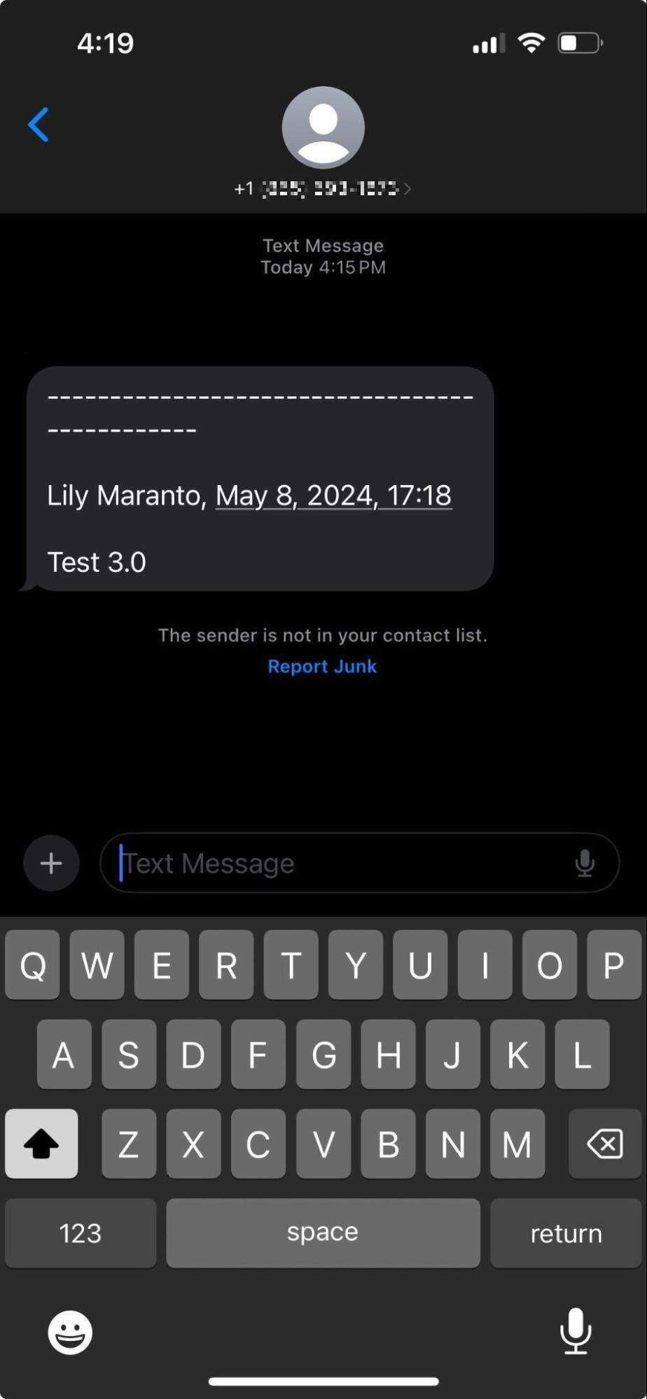 An example SMS without formatting.