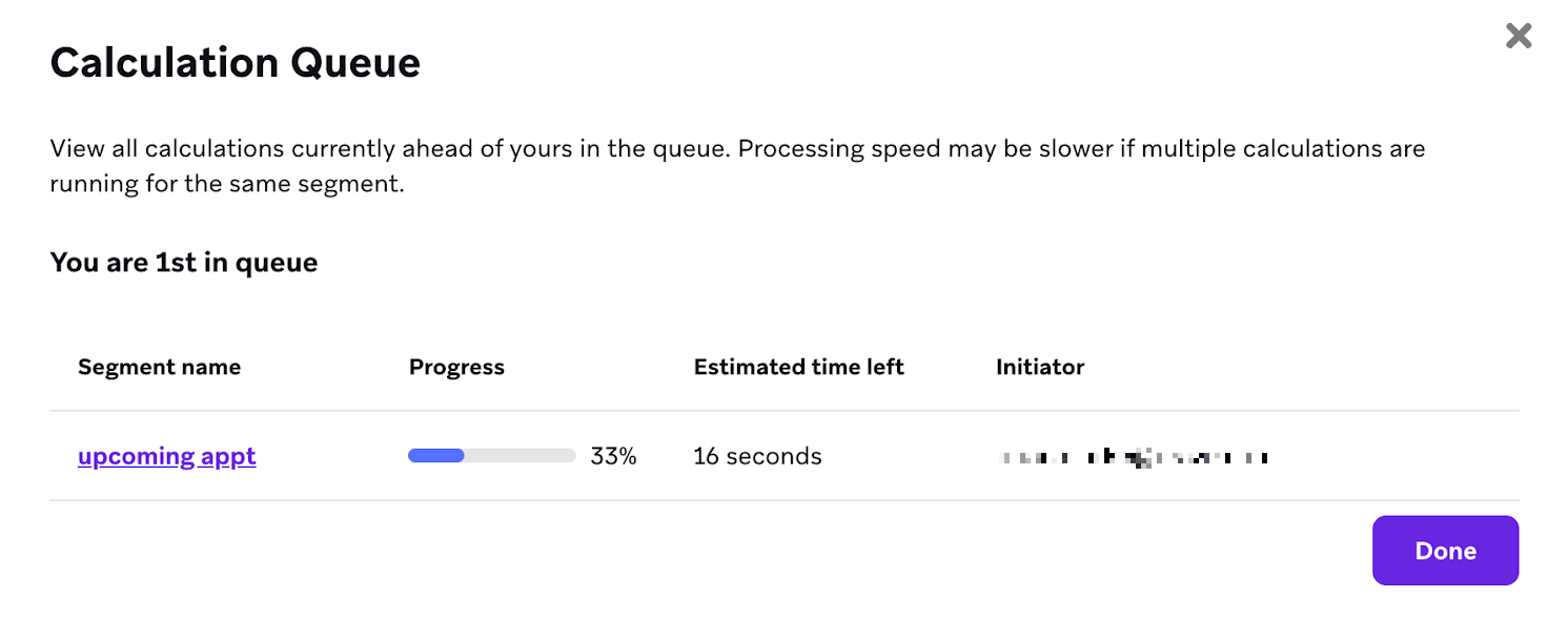 A calculation queue with one calculation.