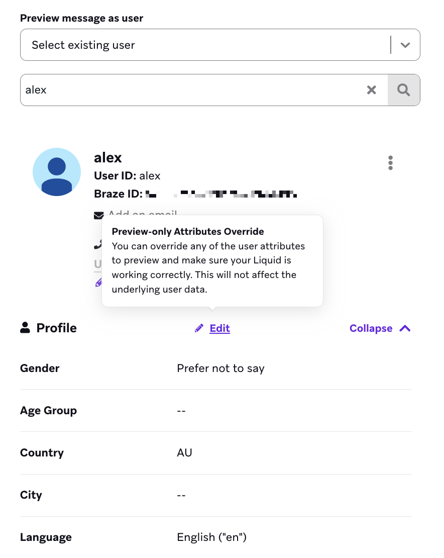 The "Preview as a User" tab with an "Edit" button.