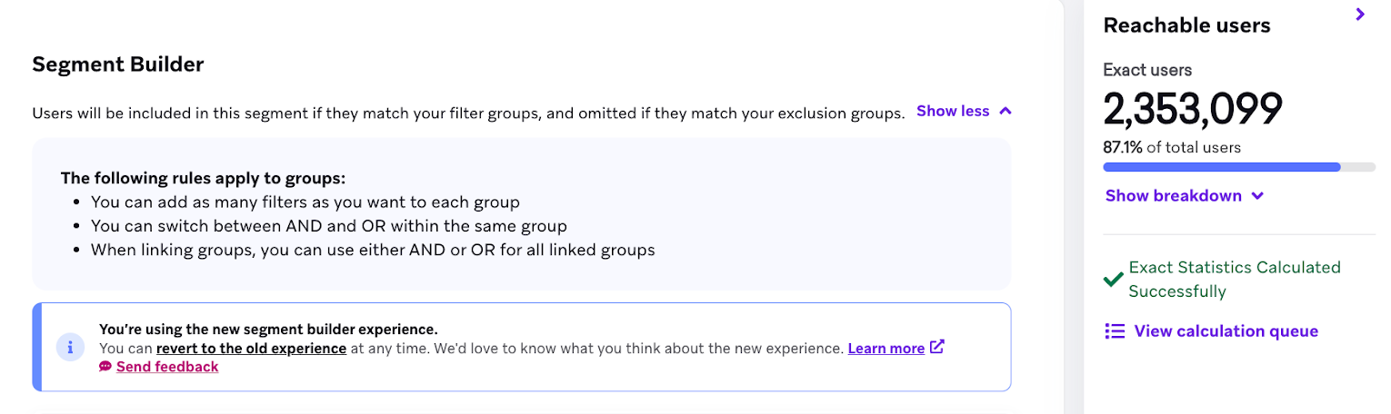 The "Reachable users" panel with an option to show the breakdown.