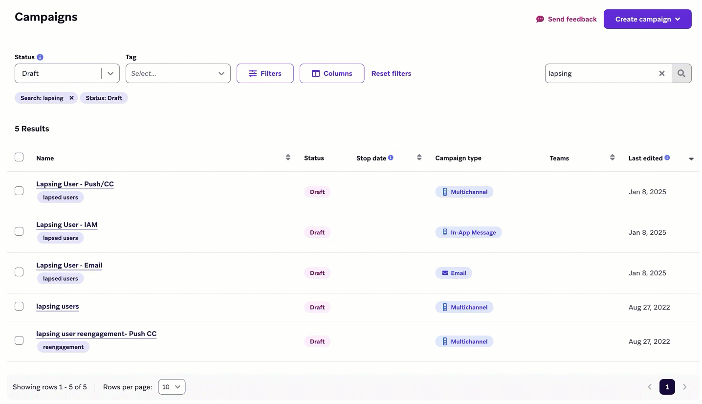 Adding tags to multiple campaigns at the same time.