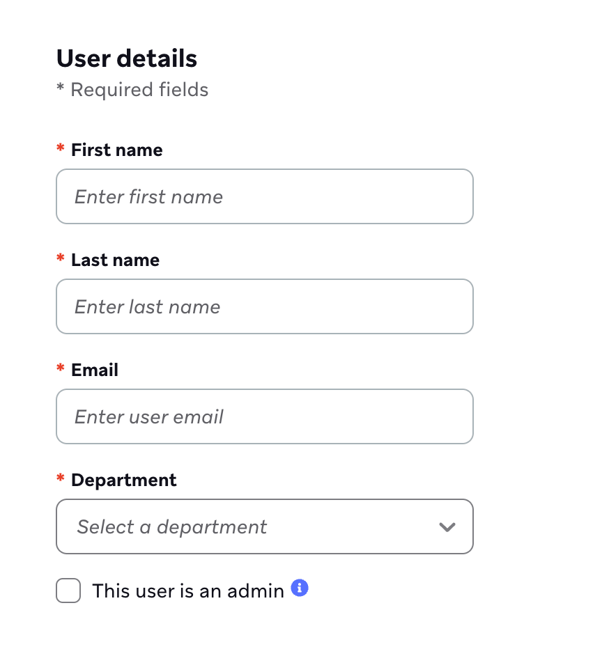 Champs de détails de l'utilisateur.