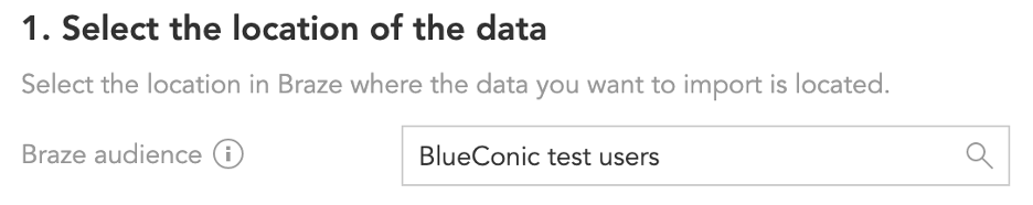 L'audience de BlueConic Braze définie comme "Utilisateurs test de BlueConic".