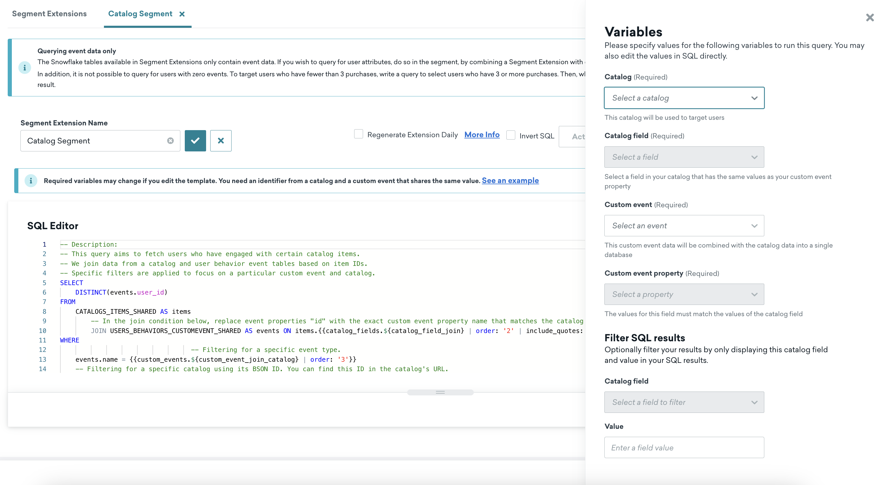 Éditeur SQL avec un modèle pré-généré.