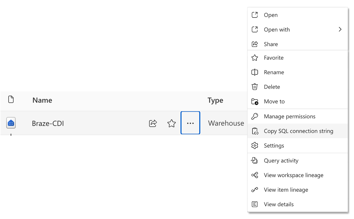 La page "Fabric Console" dans Microsoft azure, où les utilisateurs doivent récupérer la chaîne de caractères de la connexion SQL.