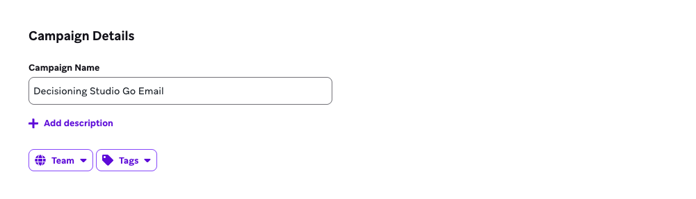 Une campagne API intitulée "Decisioning Studio Go Email".