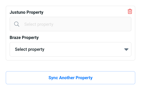 L'application Braze s'est ouverte dans un flux de travail Justuno et montre l'option "Synchroniser un autre bien".