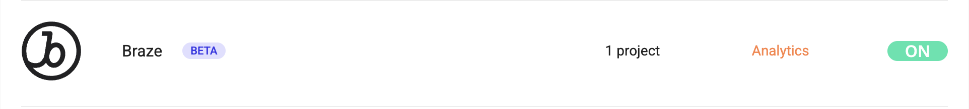 L'outil Braze est basculé sur "On" dans Kameleoon.