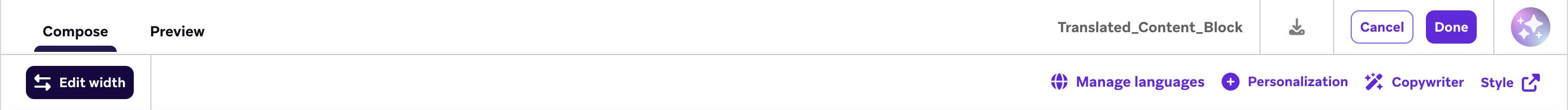 Paramètres multilingues pour les blocs de contenu.