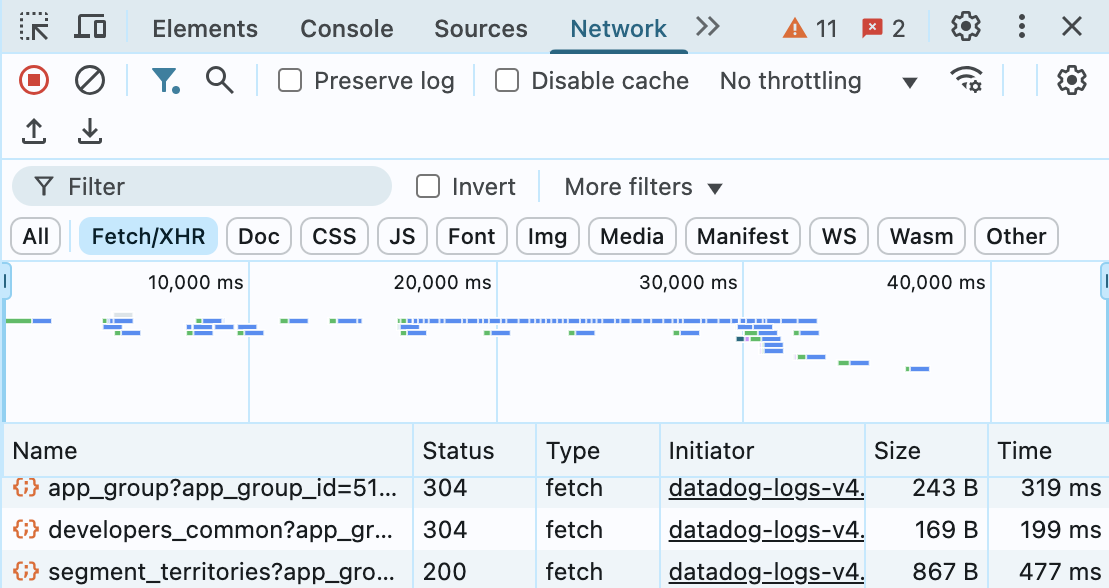 L'onglet "Fetch/XHR" dans un navigateur Chrome.