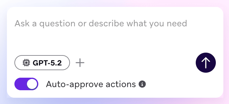 Le bouton d'approbation automatique et la fenêtre de confirmation dans le panneau de chat Operator.
