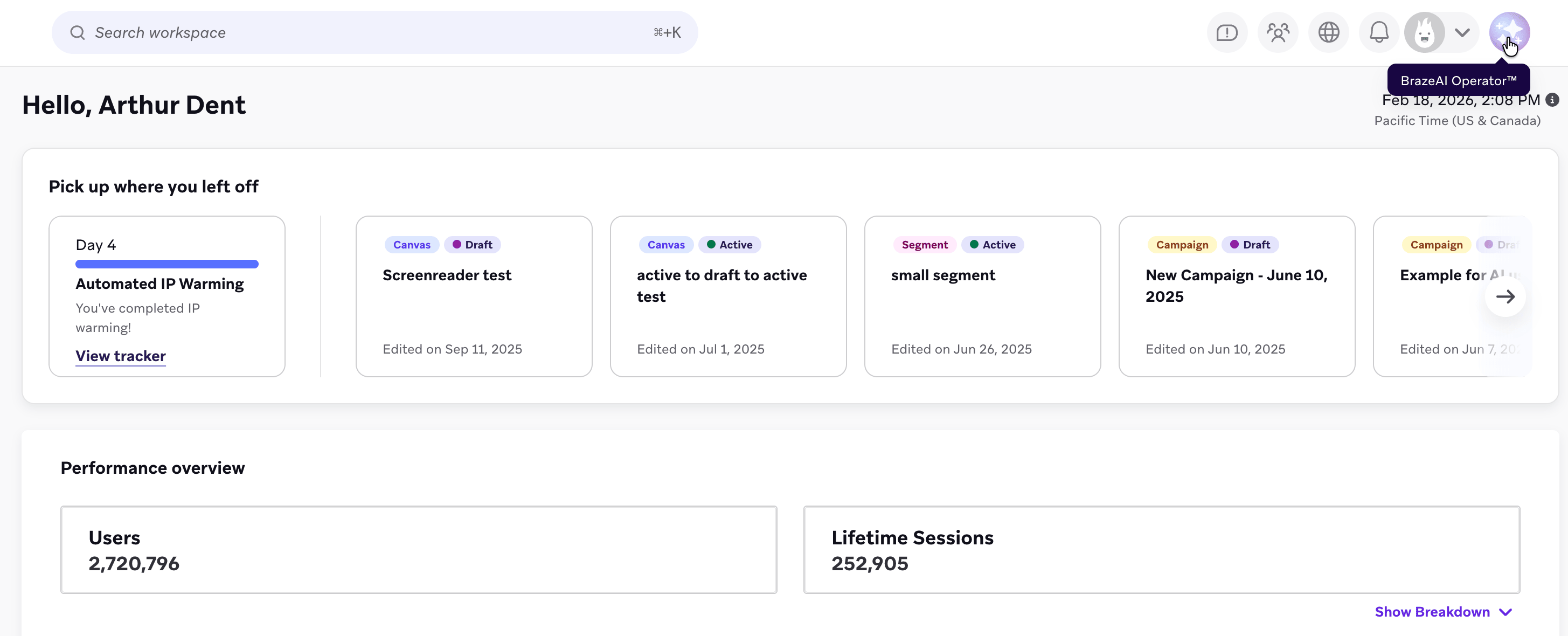 L'icône BrazeAI Operator à côté d'un profil utilisateur.
