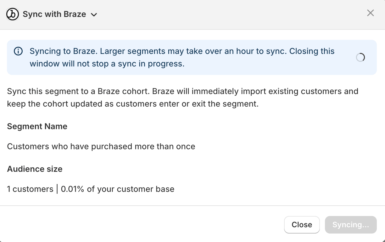 Fenêtre modale indiquant que la synchronisation est en cours.
