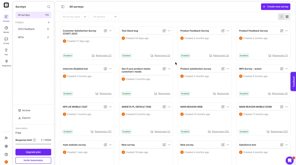 Cliquez sur + Créer une nouvelle enquête, sélectionnez la méthode de création de votre choix.