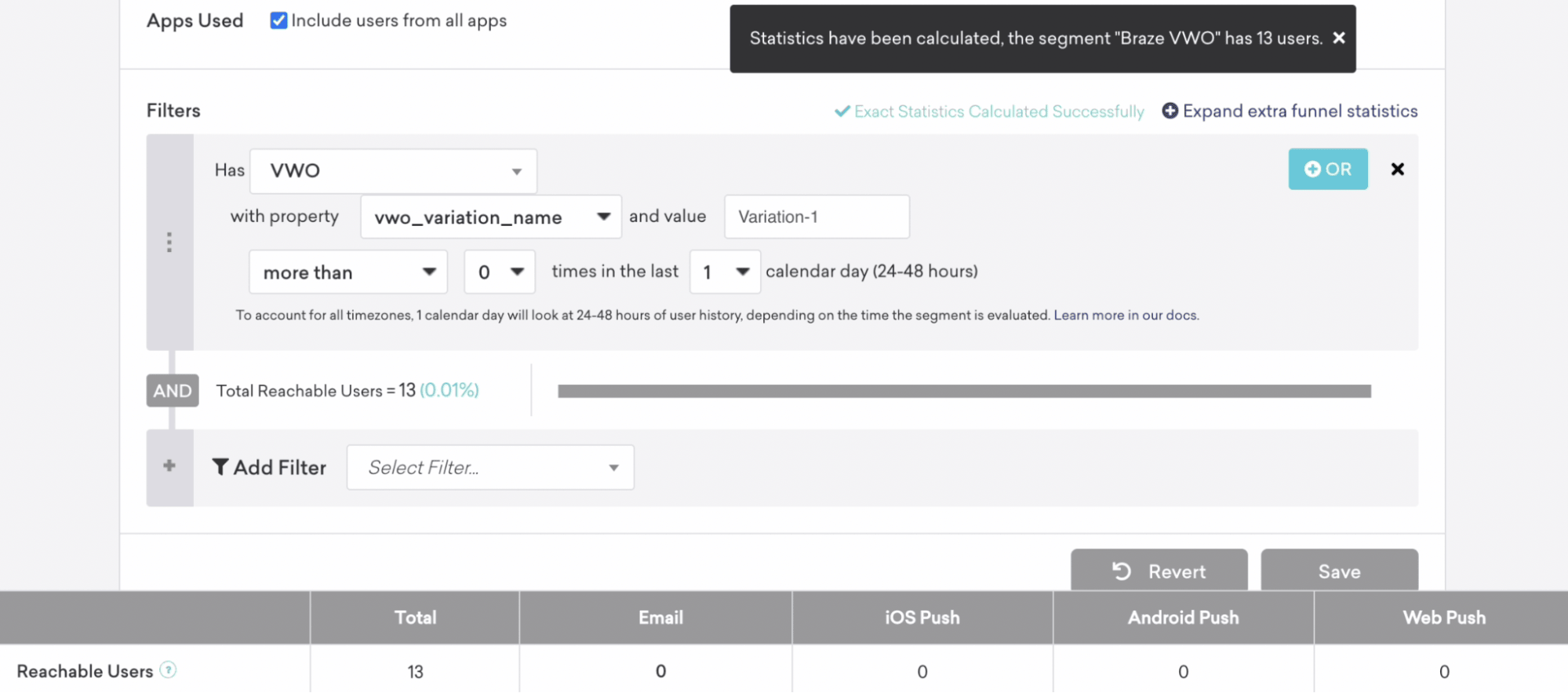Statistiques sur les segments de Braze