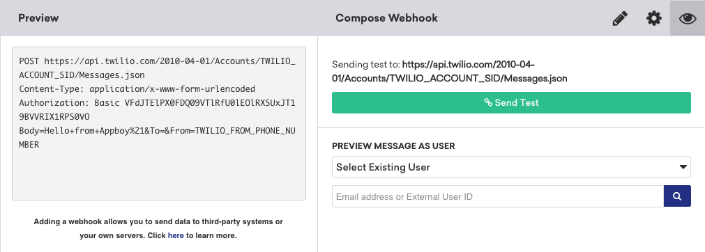 Prévisualisation dans le Webhook