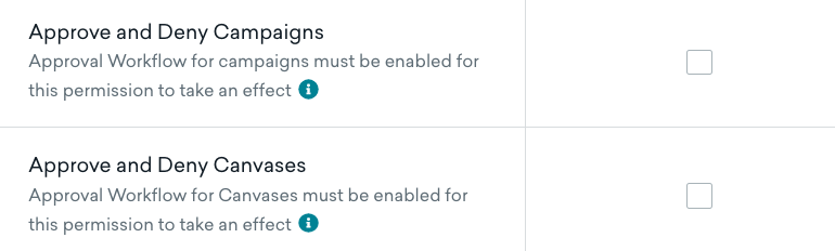 Exemple de case non cochée pour l'autorisation Approuver et refuser des canvas, ce qui signifie que cet utilisateur n'a pas le droit d'approuver ou de refuser les canvas.