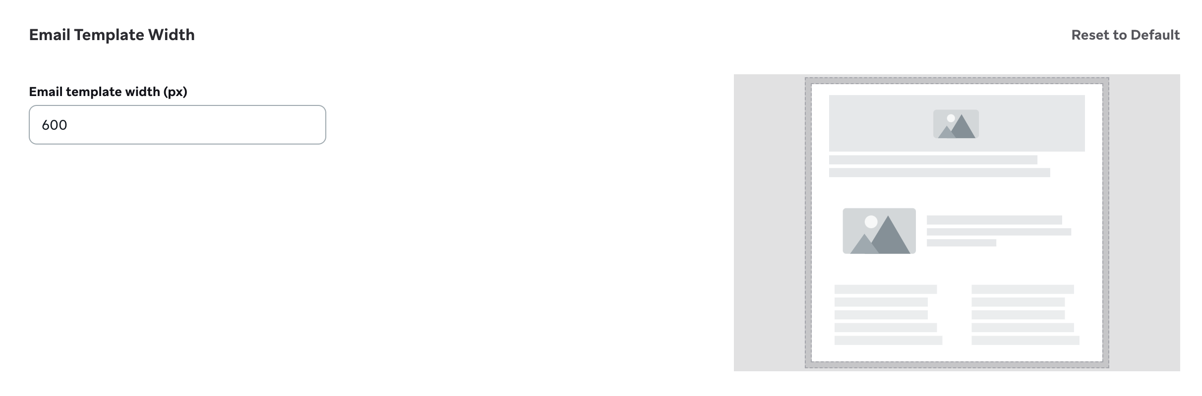 Largeur du modèle d'e-mail définie à 600 px.