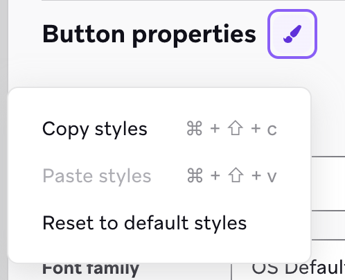 Menu déroulant avec l'option de copier les styles.