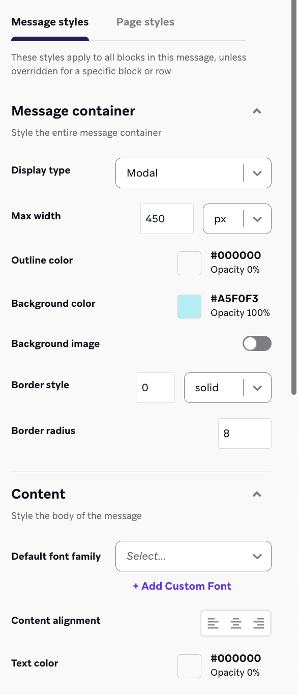 Onglet « Message Styles ».