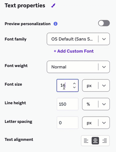 Point orange qui réinitialise la taille du texte à sa taille par défaut.