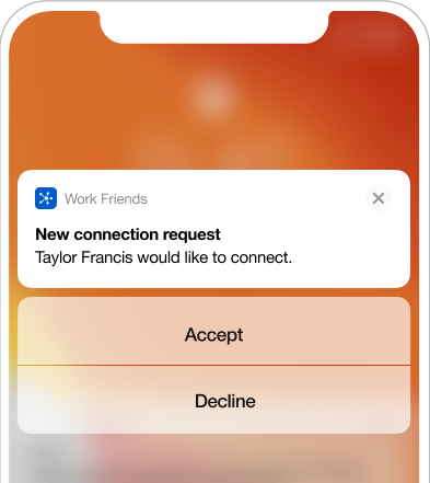 Une notification push iOS avec deux boutons d'action push : Accepter et Refuser.