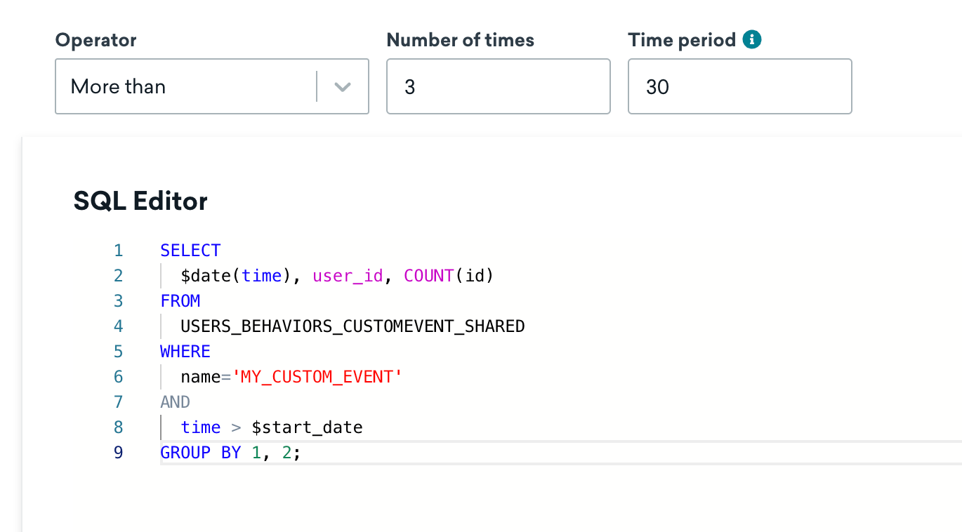 Éditeur SQL montrant un exemple d'extension de segments SQL à actualisation incrémentielle.