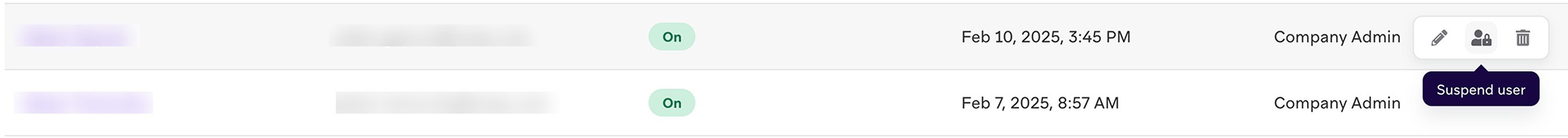 Option permettant de suspendre un utilisateur.