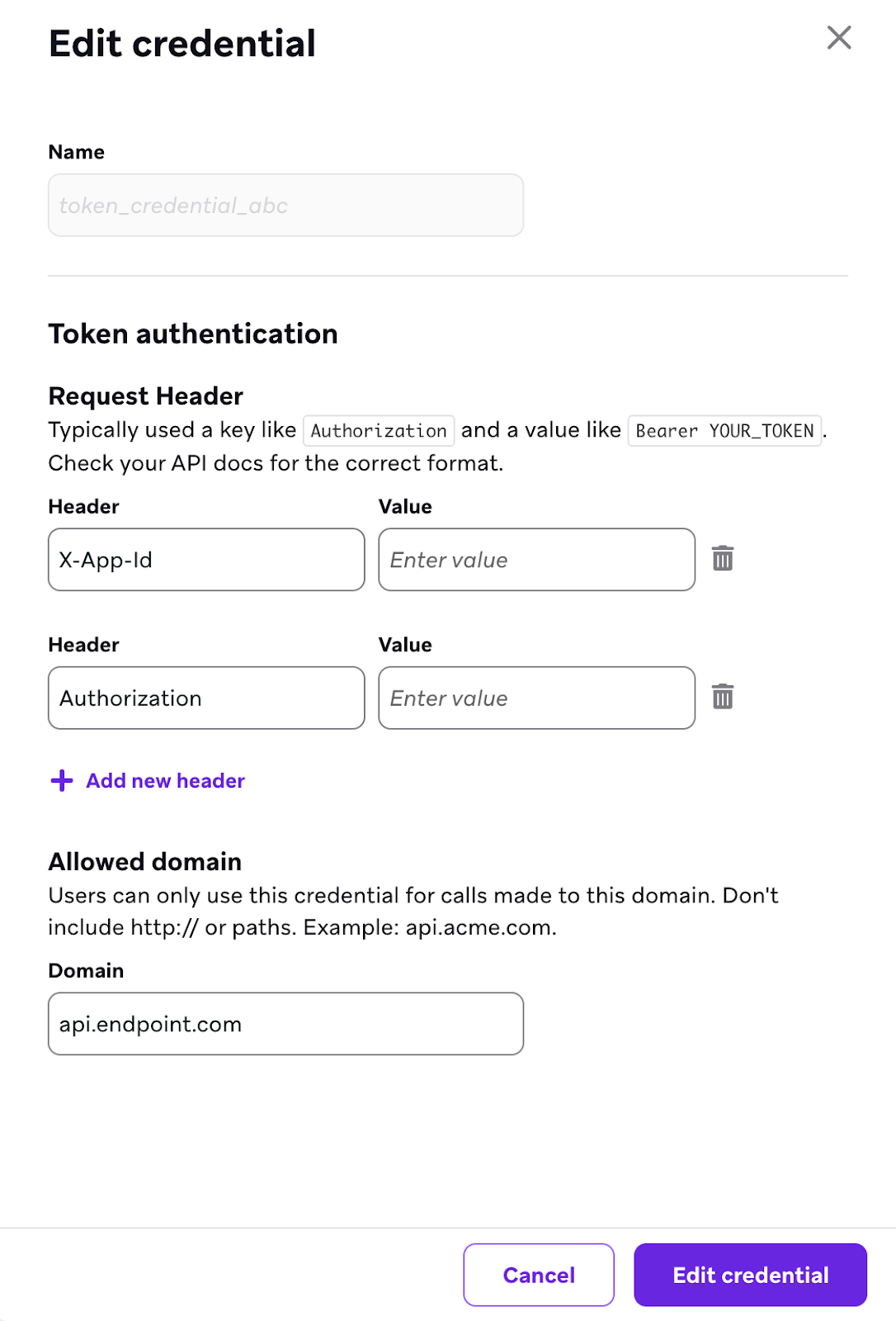 認証情報を編集するオプション。