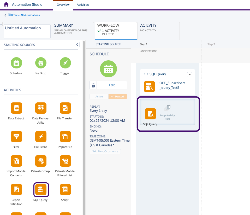 "SQL Query"ジャーニーのアクティビティとして追加されました。