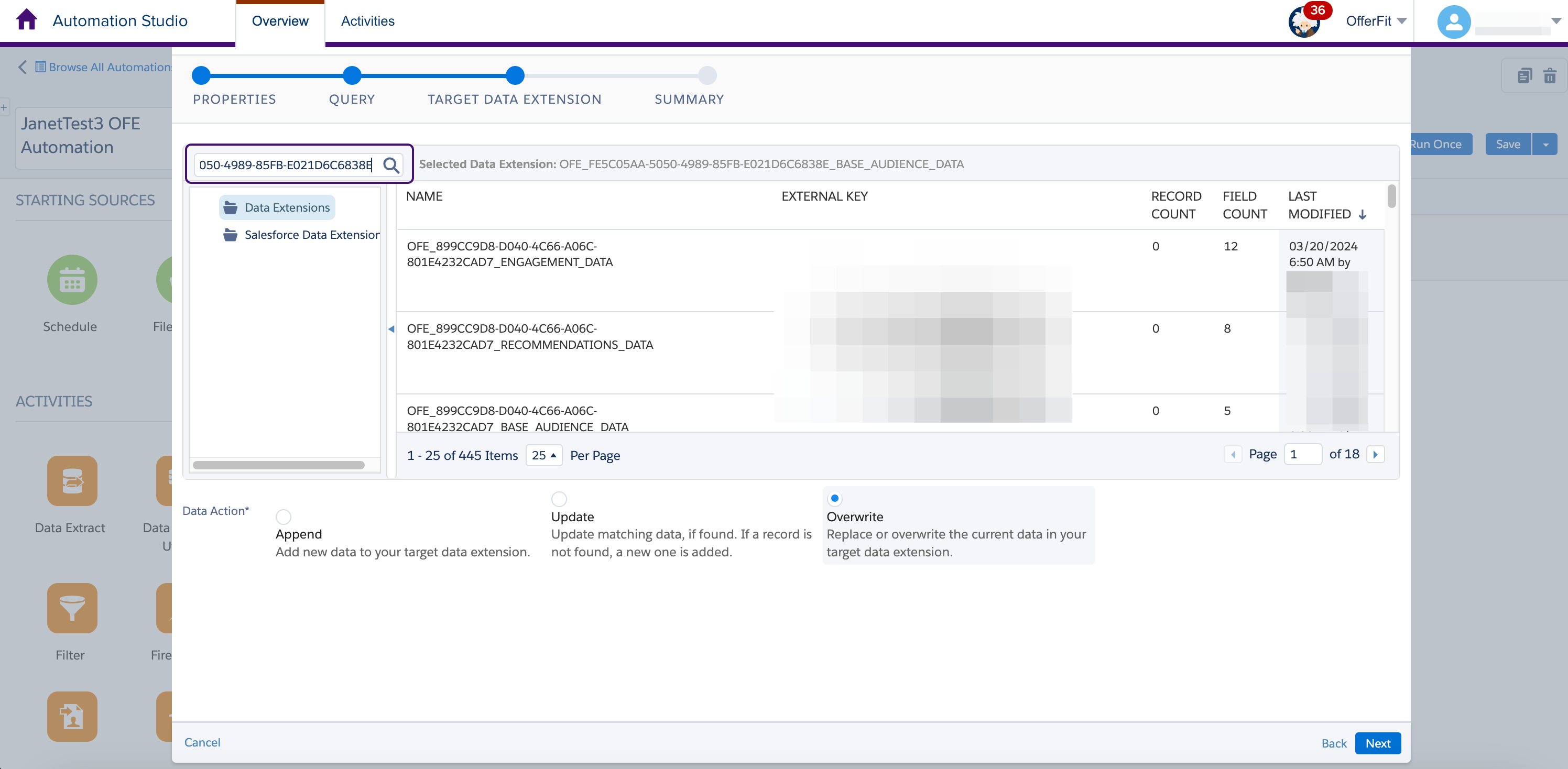 検索バーに貼り付けられた外部キー